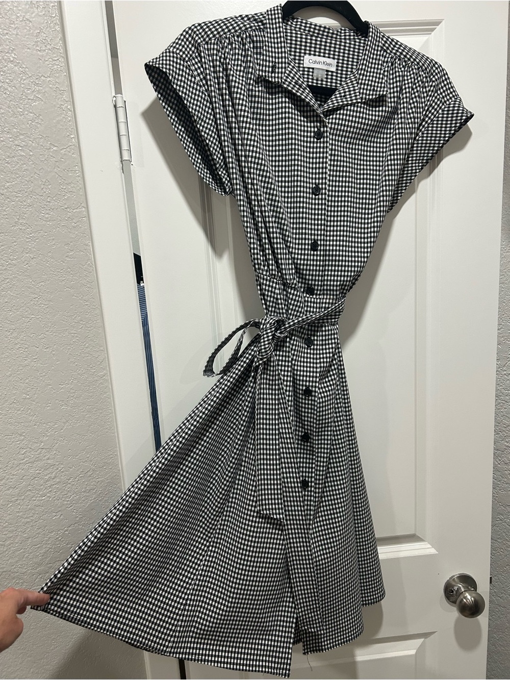 Calvin Klein Black & White Gingham Midi Shirt Dress
